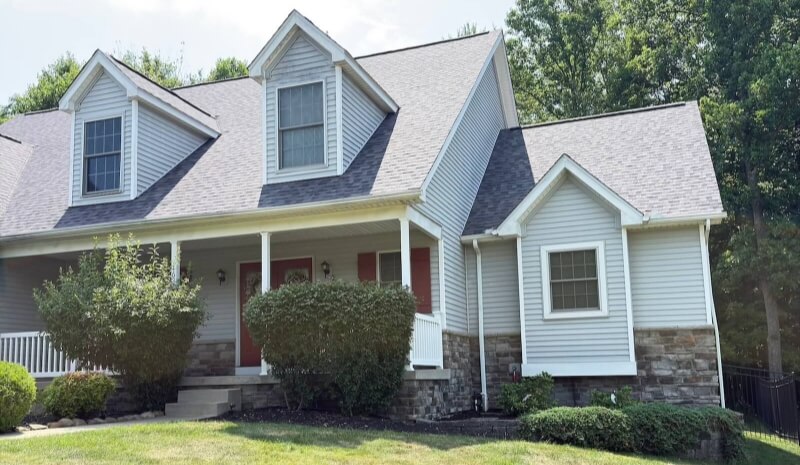 Completed storm damage roof repair project in Cuyahoga County